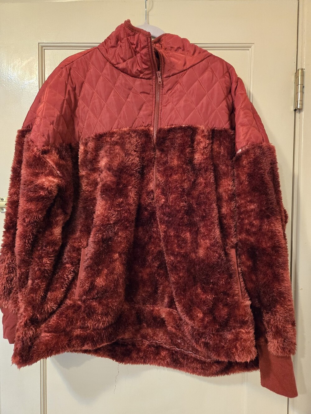 Lulatoe Nancy Women’s Faux-Fur Maroon Quilted Jacket